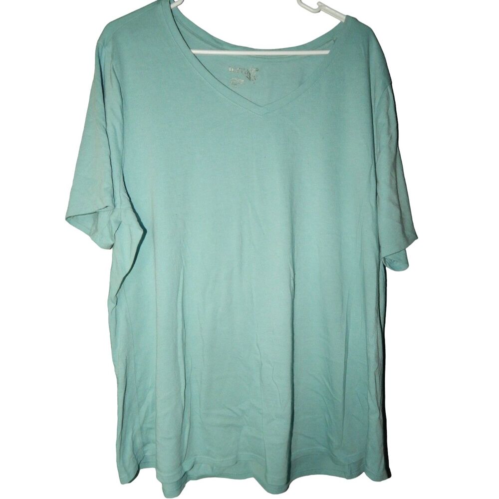 TERRA & SKY women's plus size 1X 16w-18w solid teal blue v-neck t-shirt